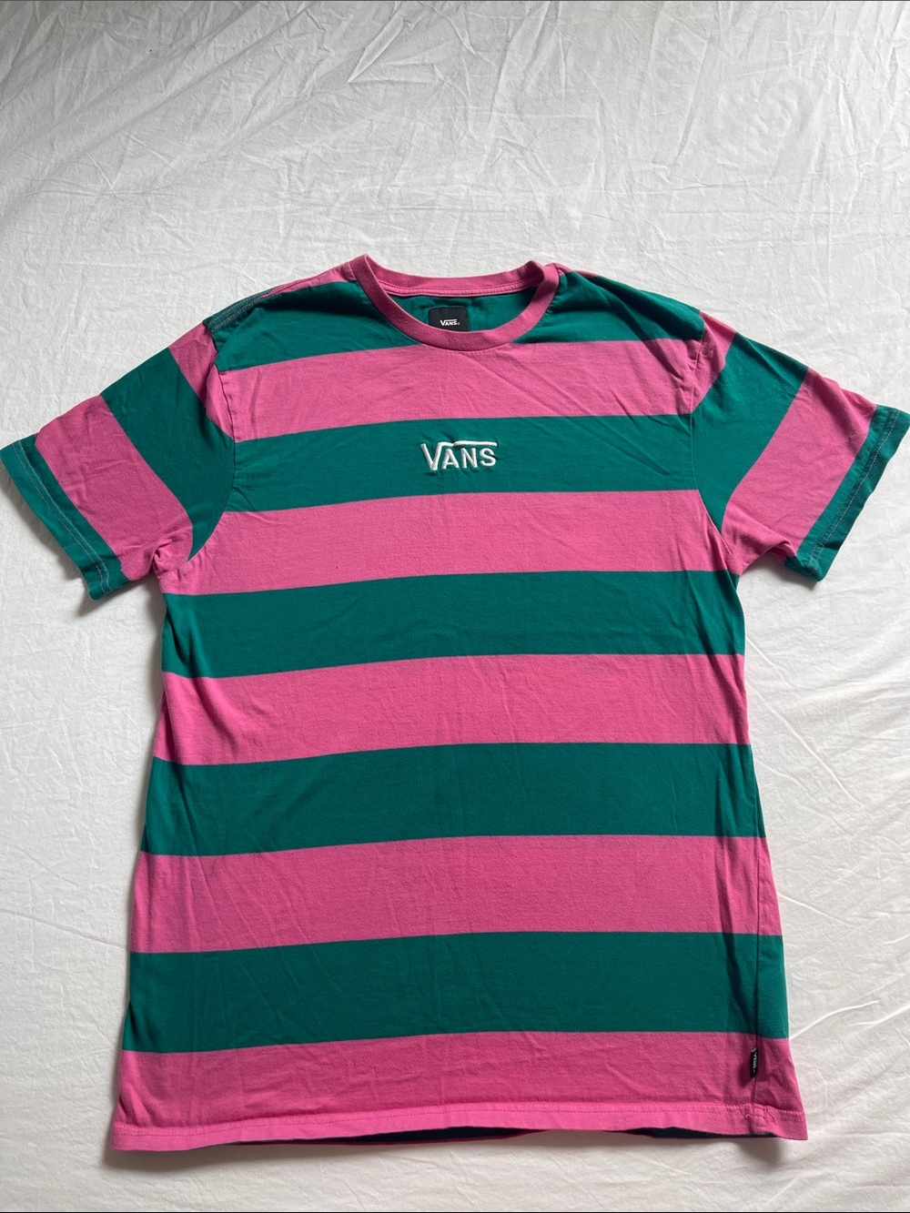 Vans Men's Pink & Teal Wide-Stripe Crew Tee